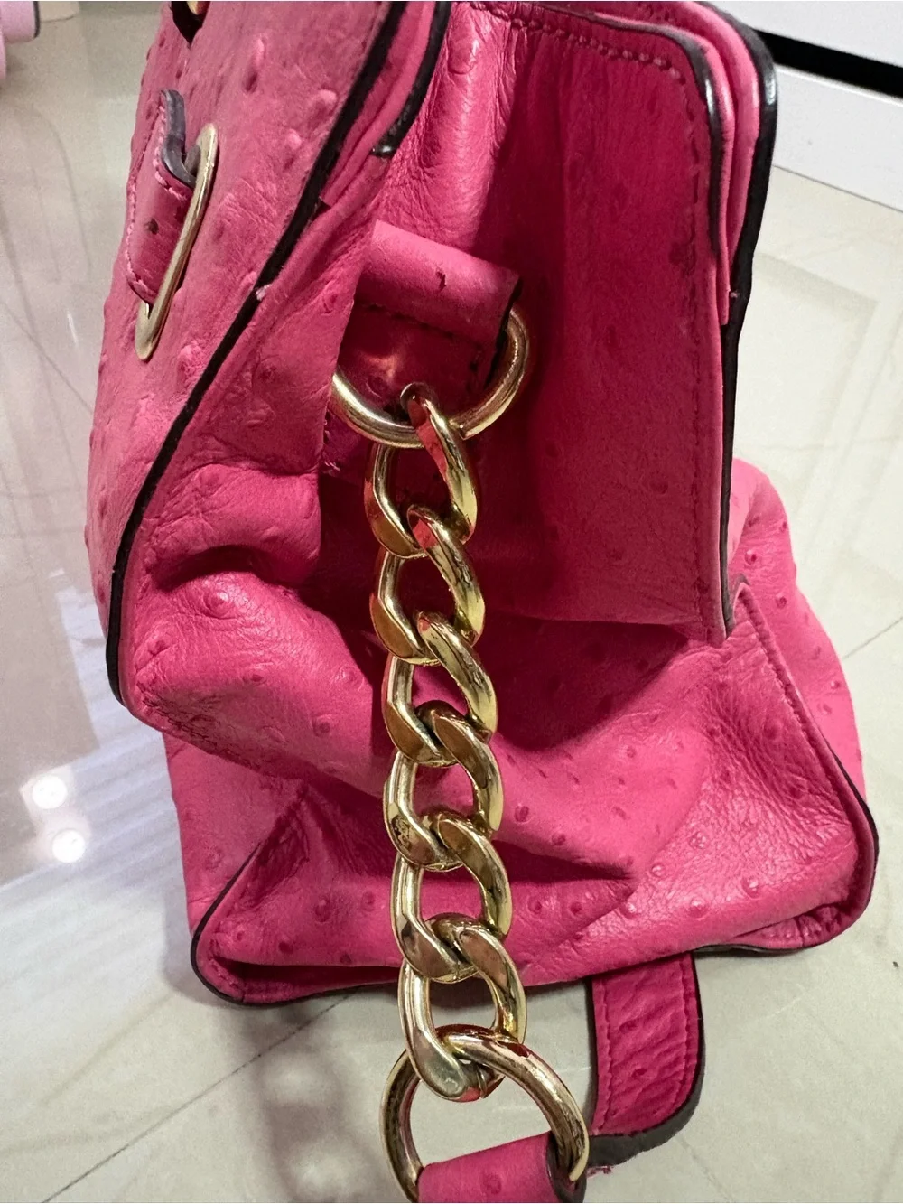 Michael Kors Bright Pink Hamilton Leather Satchel with Gold Hardware